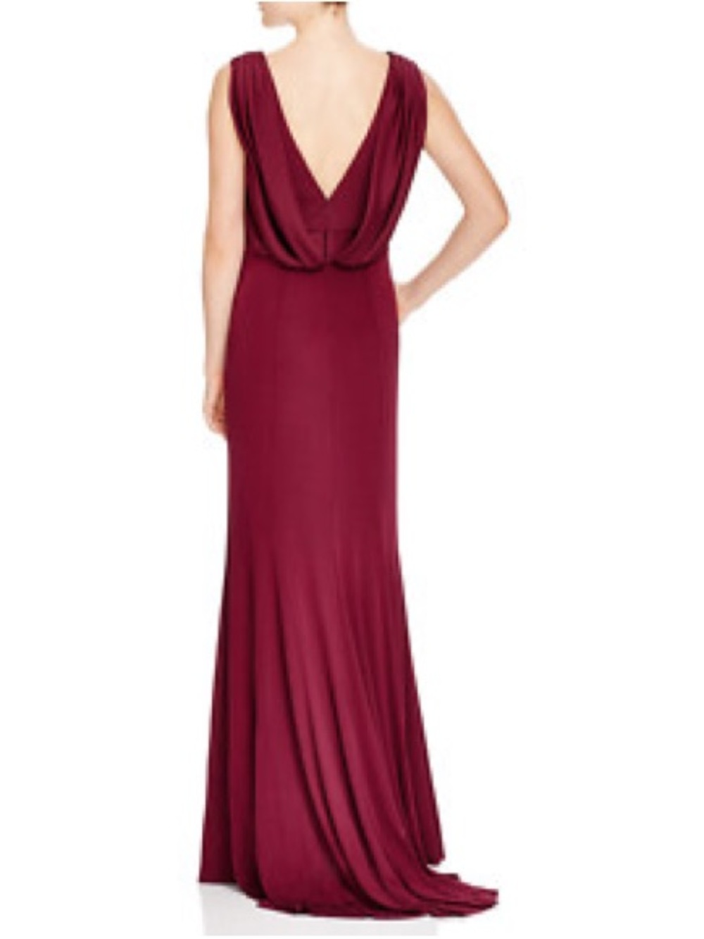 Vera Wang Wine Chiffon Double V Cowl Back Formal Dress